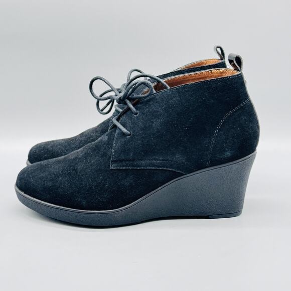 Donald J Pliner Boots Women 6.5 Black Suede Wedge Ankle Lace Up Comfort NAKKA-23 - Picture 4 of 11